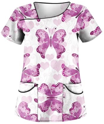 Saymany Berufsbekleidung Pflege Damen,Lustig Schlupfkasack Damen Schlupfkasack Damen Kasack Sportshirt Damen Kurzarm Kasacks Damen Pflege,Pflege Kleidung Damen Schlupfkasack Damen Pflege(3-Pink,M)