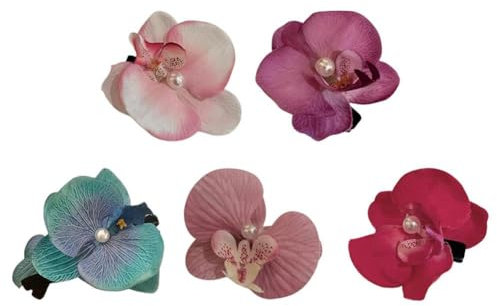 Bduttlefish Phalaenopsis Orchid Artificial Flower Hair Clip,Bohemia Hawaiian Fabric Artificial Orchid Flower Hairpin,Fake Artificial Silk Orchid Flower Hair Clips,Hair Accessories for Women Girl