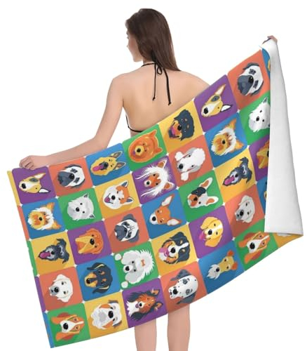 LAMAME Strandtuch mit Hundemotiv, leicht, tragbar, Mikrofaser, Badetuch