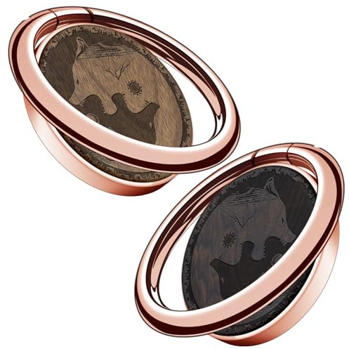 Carveit Anneau de Support pour téléphone Portable réglable à 360° - Anneau Universel en Métal pour Tous Les, Métal en Bois Anneau Support, Or-Bois Sombre+Noyer/Loup dans Le Style [2 Pièces ]