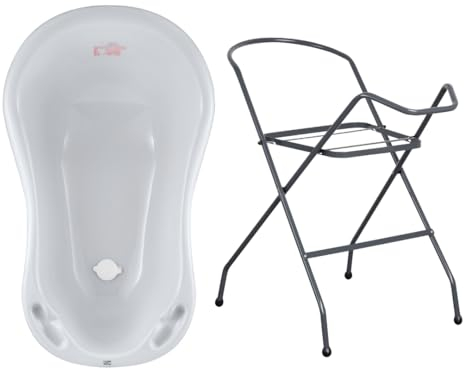 Hylat Baby Babybadewanne mit Gestell - TÜV Rheinland zertifiziert, stabil und bequem, ideal für sicheres Baden in den ersten 12 Monaten - Lite-Kollektion, Farbe: Grau, Motiv: Yeti