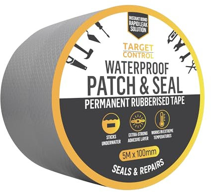 Target Control™ | Butyl Tape Waterproof | 5M X 100MM | Roof Felt Repair, Outdoor Use Seal, Waterproof Roofing Strip, Flashing Tape for Roofing