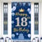 POPOYU Happy 18th Birthday Door Banner,Navy Blue 18th Birthday Backdrop Banner for Girls Boys,Large Fabric Photo Booth Backdrop Background for Him Her 18 Years Old Birthday Party Wall Door Decoration