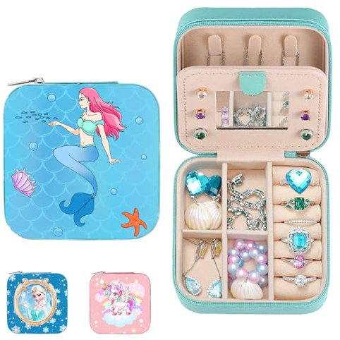 XIEXIESHER SchmuckkäStchen Meerjungfrau, Reise Schmucketui Klein, Meerjungfrau Geschenke Mädchen, PU Jewelry Box für Ringe, Ohrringe, Halskette, Mermaid Schmuckschatulle für Mädchen Geschenk