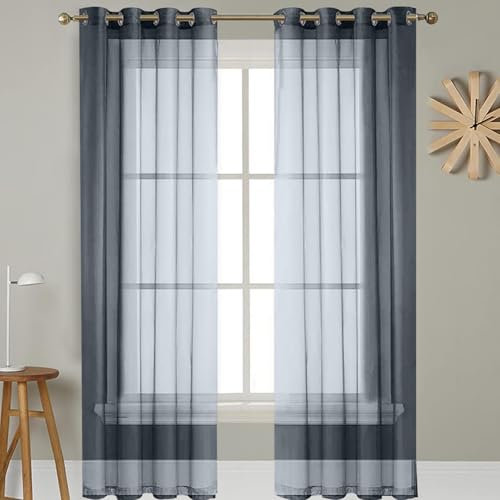 Rideaux en Lin Translucides 180 x 250 cm 100% Polyester/Transparent Intérieurs Rideau Occultant, Panneaux de Rideaux Intérieurs pour Porte Fenetre Dressing Salon, Gris