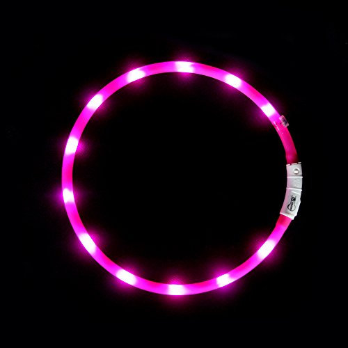 LED-Hundehalsband, wiederaufladbar über USB, blinkend, Sicherheitshalsband, weiches Silikon, wasserdicht, längenverstellbar, Haustier-Halskette mit 3 Blinkmodi, Rosa