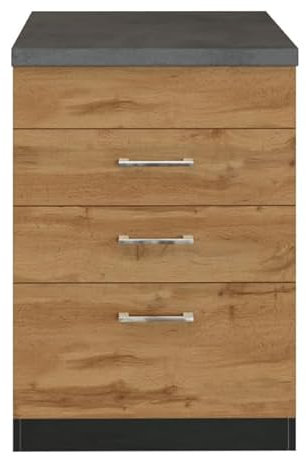 Vipack Held - Armoire de Cuisine pour Plaque Cuisson Sorrella 3 tiroirs - chêne/Graphite