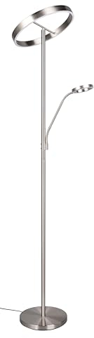 Trio Leuchten LED Stehleuchte Willis 449510207, Metall Nickel matt, 39 + 5.5 Watt LED, Lichtfarbe einstellbar, dimmbar, Silber/Schwarz