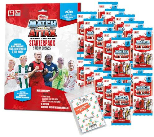 Bundle mit Topps Match Attax Bundesliga - 2024/2025-1 Starter + 20 Booster + Exklusive Collect-it Hüllen
