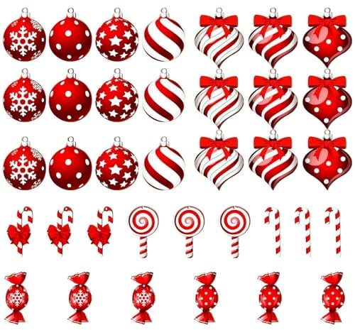 Zuckerstangen Deko, 36 Stück Weihnachtskugeln Rot Weiß, Weihnachtsbaumschmuck Süßigkeiten Anhänger, Baumschmuck Weihnachten, Weihnachtsbaum Deko