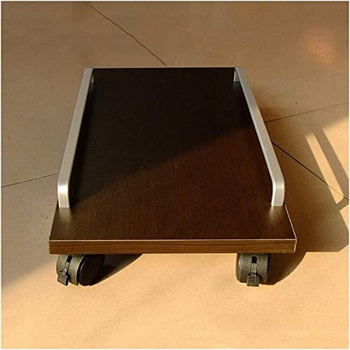 Desktop Tower CPU-Ständer mit feststellbaren Rollen und doppelseitiger Lünette, schwarzes Walnussholz-Finish, kleine Größe