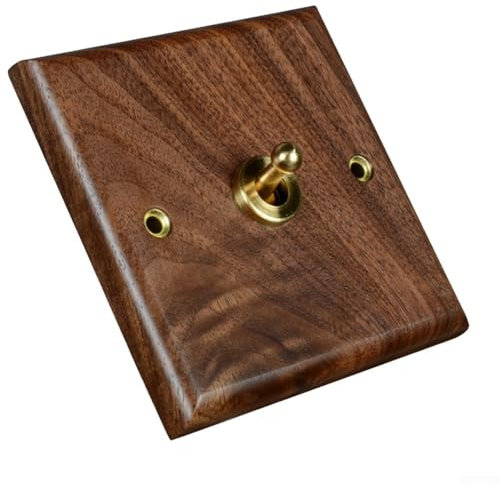 Zeroupshop Interruptor de luz de palanca, palanca de latón con placa de madera de nogal retro, interruptor de luz de palanca de latón (1 banda)