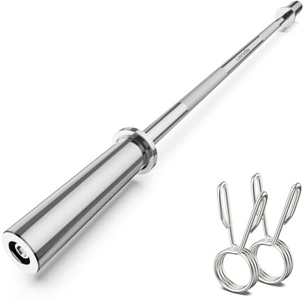 57 Olympic Barbell Bar, 2 Standard Straight Barbell Bars for Weight Lifting Bar for Bench Press/Squats/Hip Thrusts/Lunges/Biceps- Home Gym Weight Bar- 2 Spring Collars,500lb Weight Capacity (Silver)