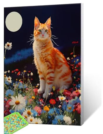 5D Diamond Painting Erwachsene Kits, DIY Mond Kat Diamond Painting Bilder, Mosaikherstellung Malen Nach Zahlen Full Drill Stickerei Malerei Kits für Home Weihnachten Wand Dekorieren 100x130cm S-822