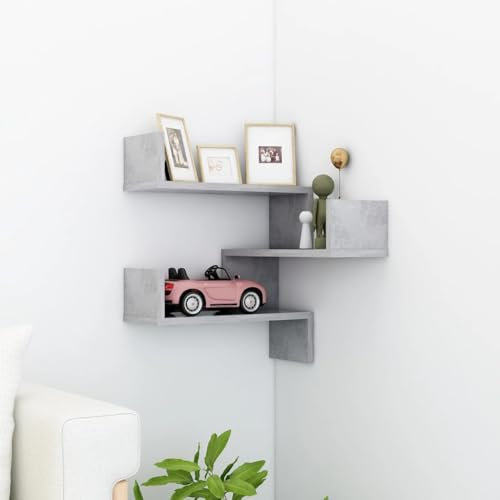 Myheimly Wand Eckregal Bücherregal Wandregal Hängeregal Regal Küchenregal Schweberegal Dekoregal Wohnzimmer Holzwerkstoff Betongrau,1 PZ
