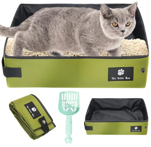 Katzentoilette Faltbare: Große Tragbare Reise Katzentoilette, Wasserdicht Und Einfach Zu Reinigen, Für Auto, Reisen Und Camping (45x35x12.5 cm, Grün)