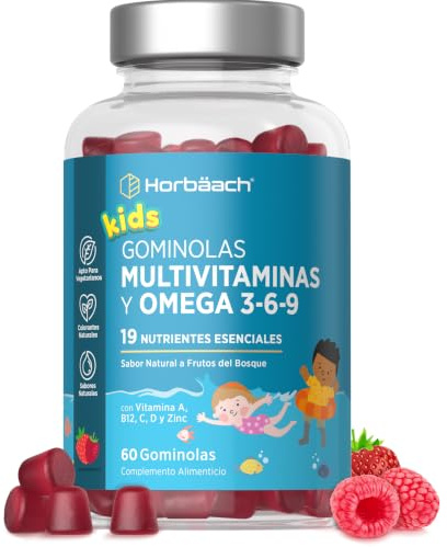 Multivitamin Barn Gummies med Omega 3 6 9-120 Vegetariska Gummibjörnar | 19 Essentiella Näringsämnen med Vitamin A, B12, C, D och Zink - Kids Multivitamin Supplement - av Horbaach