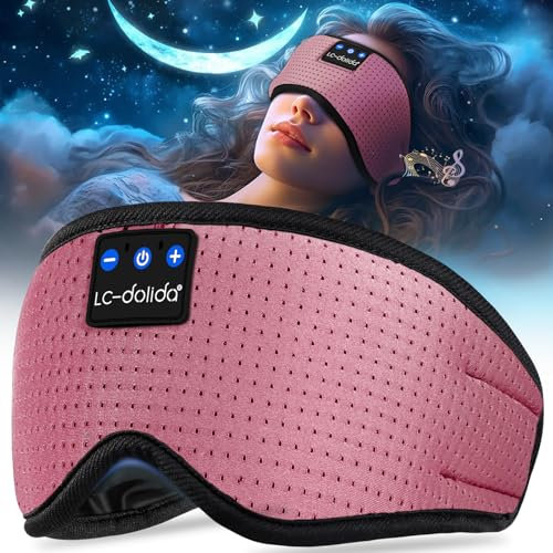 LC-dolida Schlafmaske mit Kopfhörer Augenmaske,100% Blackout Schlafkopfhörer 15 Stunden Wiedergabe Augenmaske zum Schlafen, Schlafhilfen mit Reisetasche und 2 Schlafohrstöpsel