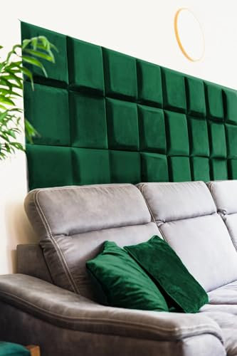 Dimex Samt Wandkissen GRÜN Quadrat - Stoff Polsterpaneel Schlafzimmer Wohnzimmer Bett Wandpolster - Bettkopfteil Lendekissen Modern Luxus Gepolstert Polster Paneel | 30 cm x 30 cm