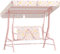 AIYAPLAY Columpio de Jardín Exterior para Niños de +3 Años Balancín de Jardín Exterior de 2 Plazas con Toldo Ajustable Arnés de Seguridad y Estampados Bonitos 112x75x120 cm Rosa