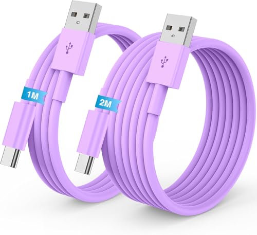 Cavo USB Type-C Ricarica Rapida [2Pezzi/1M+2M] Cavo iPhone 17 16 15 Pro Max Qriginale Apple USBC,Cavo USB A a USB C,Cavo Tipo C per iPhone16 17 15 Pro/iPhone 17 Air/iPad Pro/Air,Galaxy S25/S24-Viola