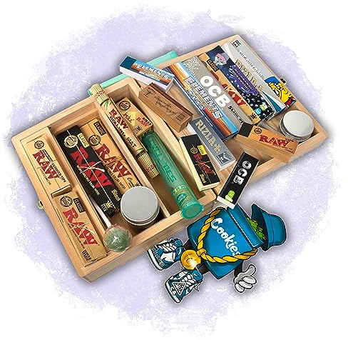 BIGSMOKESUPPLIES - Large Rolling Box Gift Hamper / Papers Filter Cones Tips Mylar Bag Poptops / Wooden Smoke Box, Raw