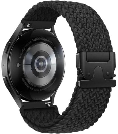Joehwerr Compatible for Samsung Galaxy Watch 7 6 5 4 Strap 40mm 44mm 45mm/Watch 6 4 Classic 4 42mm 46mm 43mm 47mm/Active 2, Parachute Buckle 20mm Braided Stretchy Nylon Sport Band, Black