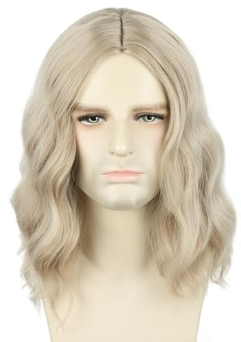 Topcosplay Perücke Schwarz Herren Lang Gewellt Männer Perücke Cosplay Perücke Fasching für Halloween Kostüm (Blond-16)