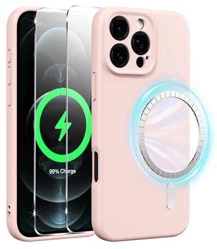 Xiltlly für iPhone 12 Pro Max Hülle Kompatibel mit MagSafe, Magnetisch Silikon Schutzhülle mit 2 Stück Schutzfolie, Stoßfeste Kratzfeste Handyhülle für iPhone 12 Pro Max, Rosa