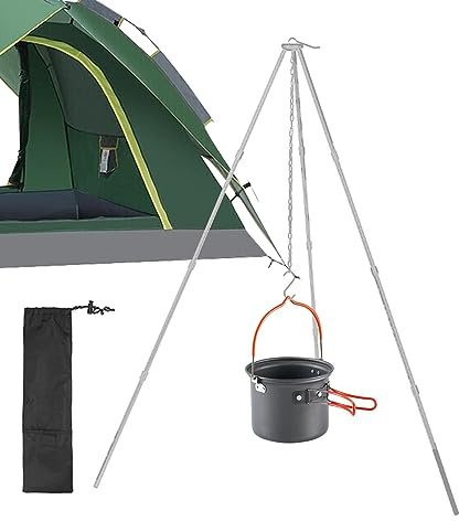 Feuertopf auf der Schulter – verstellbarer Outdoor-Ständer, hängende Küchenkette, faltbares Kochstativ | Rahmen für Camping-Kochgeschirr, hängende Stange