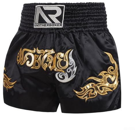 Eawfgtuw Pantaloncini da boxe unisex, per MMA, Muay Thai, allenamento, fitness, traspirante, elastico in vita, da indossare per uomini, donne, adulti (M, nero)