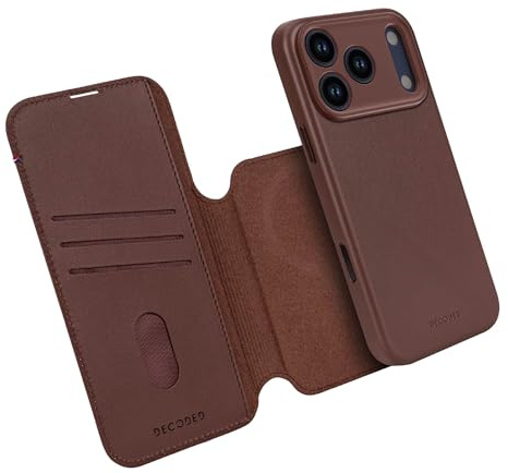 Decoded 2-in-1 Lederhülle für iPhone 17 Pro Max, Abnehmbare Wallet, Premium ECCO Leder, Kompatibel mit Magsafe, Fallschutz, Kratzfest, Metallknöpfe, Braun