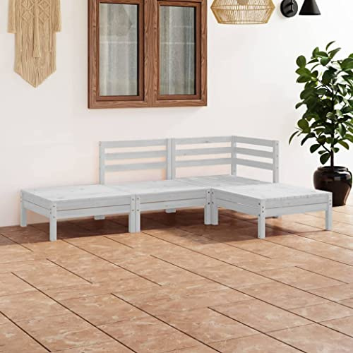 QJBSAVVA 4-TLG. Balkon Lounge Set Weiß Kiefer Massivholz 63,5 x 63,5 cm platzsparend modular Gartenmöbel für kleinen Balkon Terrasse oder Wintergarten