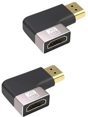 Lote de 2 adaptadores HDMI acodado 8K, conector HDMI 2.1 macho a hembra, ángulo derecho e izquierdo, alargador compatible 8K@60Hz 4K@120Hz HDR eARC para TV, monitor, proyector, PC, consola de juegos
