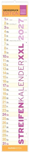 GROSSDRUCK Streifenplaner XXL 2027: Streifenkalender 17x85 cm mit Großdruck, farblich markierten Wochenenden, Feiertagen & Mondphasen, ideal für Haushalt, Familie & Büro