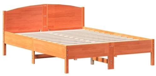 XHNIFBN Massivholzbett 140x190 cm Wachsbraun Kiefer Kopfteil für Leseecke Schlafzimmer Jugendzimmer