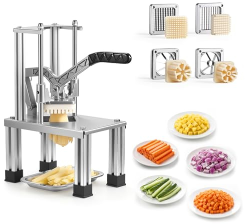 VEVOR Coupe Frites Manuel, Coupe Légumes en Bâtonnets Professionnel, pour Pomme de Terre Fruits Cuisine Restaurant, 4 Couteaux de Rechange en Inox 6 mm 9 mm Coupe-pomme et Vide-pomme 6 Quartiers