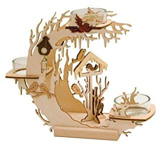 Kuhnert - hochwertiger Teelichtkranz Vogelhaus für 3 Teelichter - aus Edelholz - 17 x 20 x 5,5cm - Made in Germany