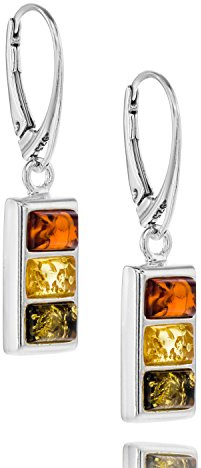Exquisite Damen Ohrringe Aus Silber Mit Mehrfarbigem Bernstein-Anhängern
