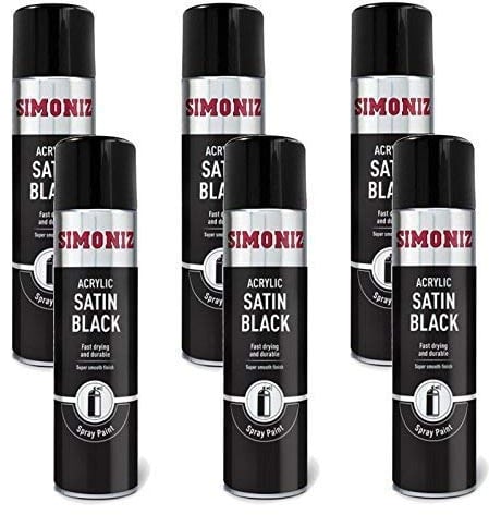 SIMONIZ 6 Pack of Acrylic Satin Black Spray Paint 500ml