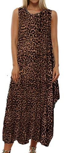 Re Tech UK Womens Sleeveless Baggy Loose Racer Dress Lagenlook Tulip Round Neck Dresses for Women UK Ladies Summer Maxi Dress Beach Parachute Dress Ladies Dresses Leopard 24-26