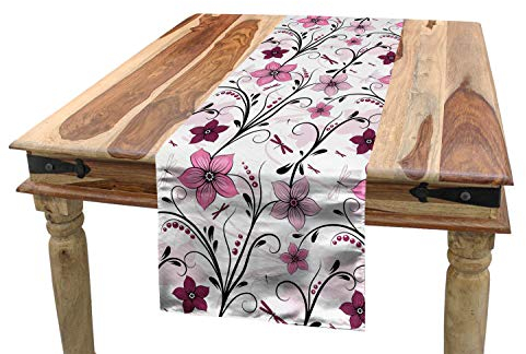 ABAKUHAUS Libelle Tischläufer, Shabby Pflanze Röschen, Esszimmer Küche Rechteckiger Dekorativer Tischläufer, 40 x 180 cm, Getrocknete Rose