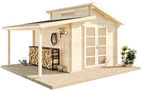 Alpholz Gartenhaus Aktiva mit Schleppdach 490x360cm Naturbelassen 28mm