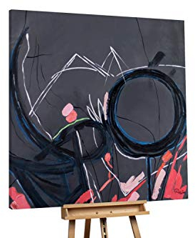 KunstLoft® XXL Gemälde 'Sichtbar Verborgen ' 150x150cm | original handgemalte Bilder | Abstrakt Linien Schwarz Rot | Leinwand-Bild Ölgemälde einteilig groß | Modernes Kunst Ölbild