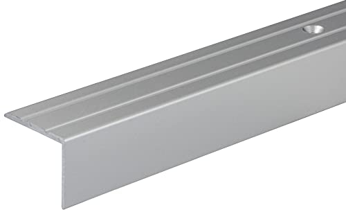 Gedotec Perfil de aluminio para escaleras, perfil angular de aluminio, 1000 mm, perfil de suelo perforado para atornillar, 25 x 20 mm, 1 pieza, perfil angular para escaleras con ranuras