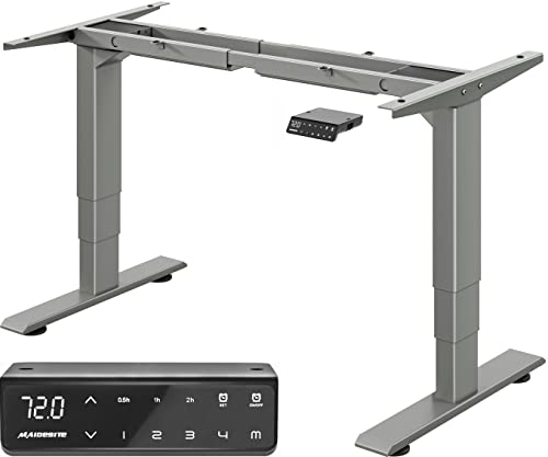 MAIDeSITe Height Adjustable Electric Standing Desk Frame Dual Motor Heavy Duty Steel Stand up Desk with Automatic Memory Smart Keyboard (3 Stage|Dual Motor, Gray) T2 Pro Plus