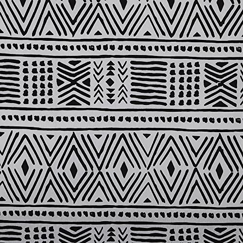 Kt KILOtela - Canvas Dekostoff, Home-Accessoires, Tischdecken, Kissen, Vorhänge, Taschen, 280 cm Breite, Meterware ab 0,5 m, Preis Gilt für 0,5 m, Ethnisch Geometrisch, Schwarz, Weiß