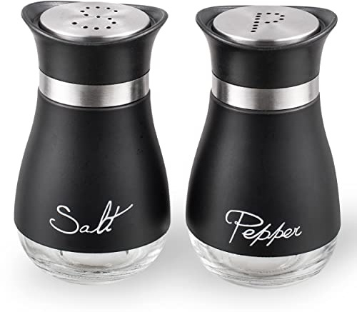 Lonffery Salt and Pepper Shakers | Stainless Steel and Glass Bottle, Set of 2, Black
