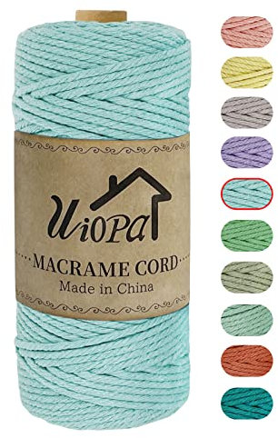 Uiopa Corda Macrame 3mm x 100m, Macramè Filo Natural Cotone, Spago Colorato Corda per Uncinetto, Arazzo da Parete, Appendiabiti per Piante, Decorazione di Natale Festa (Azzurro)