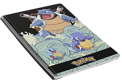 Pokémon Notizbuch, 80 Blatt, SquirtleHardcover, kariert, 4 x 4 mm, Spiralbindung, Schreibwaren, Blau, offizielles Produkt (CyP)